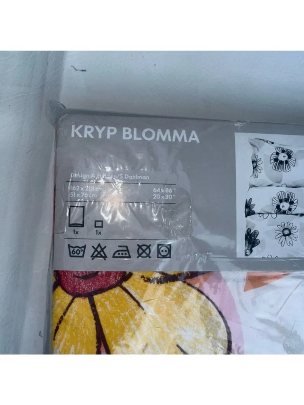 Vintage Ikea KRYP BLOMMA Twin Duvet Cover Set Cartoon Flowers Kids Bedding NEW